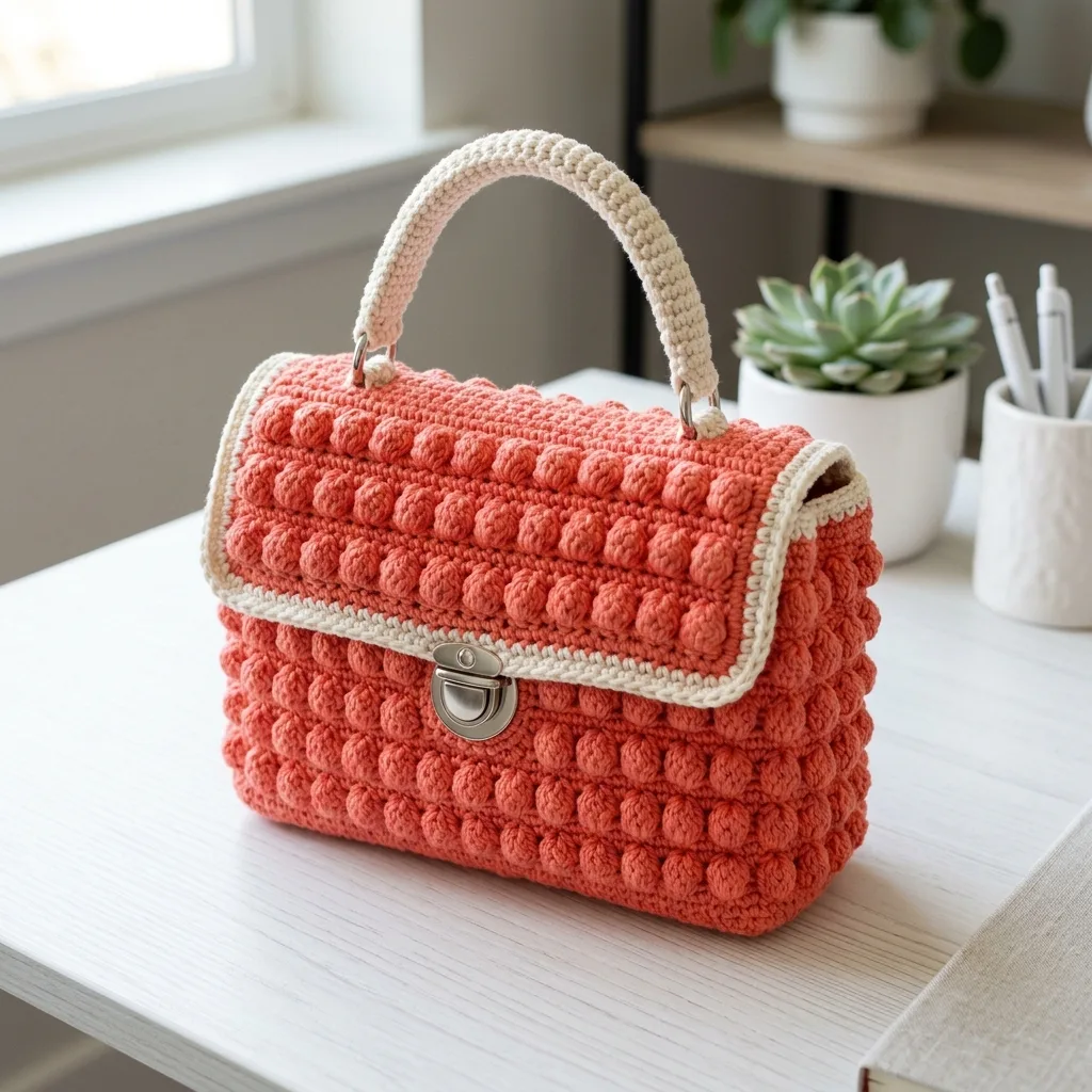 Coral Sunset Textured Handbag Free Crochet Pattern