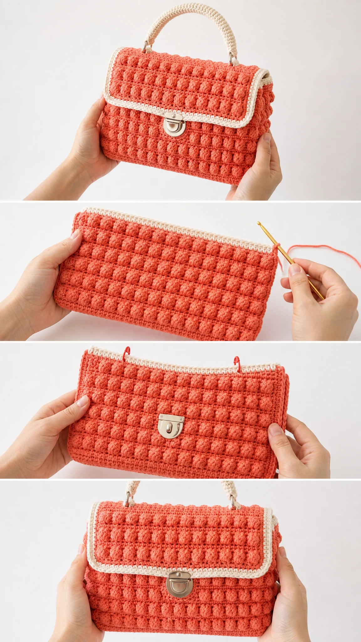 Coral Sunset Textured Handbag Free Crochet Pattern