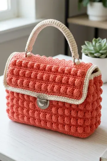 Coral Sunset Textured Handbag Free Crochet Pattern