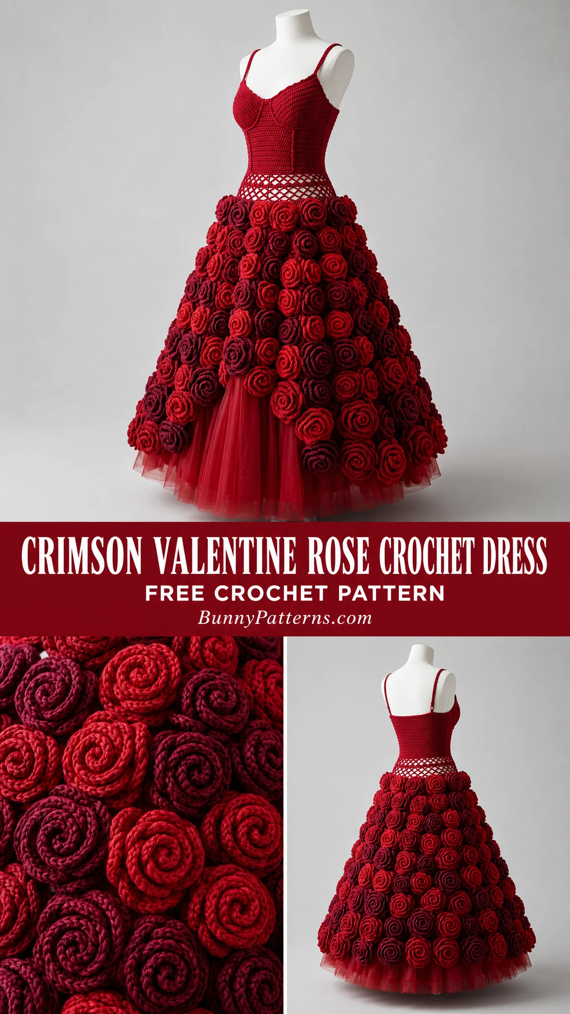 Crimson Valentine Rose Crochet Dress Free Crochet Pattern