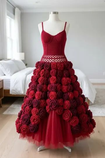 Crimson Valentine Rose Crochet Dress Free Crochet Pattern