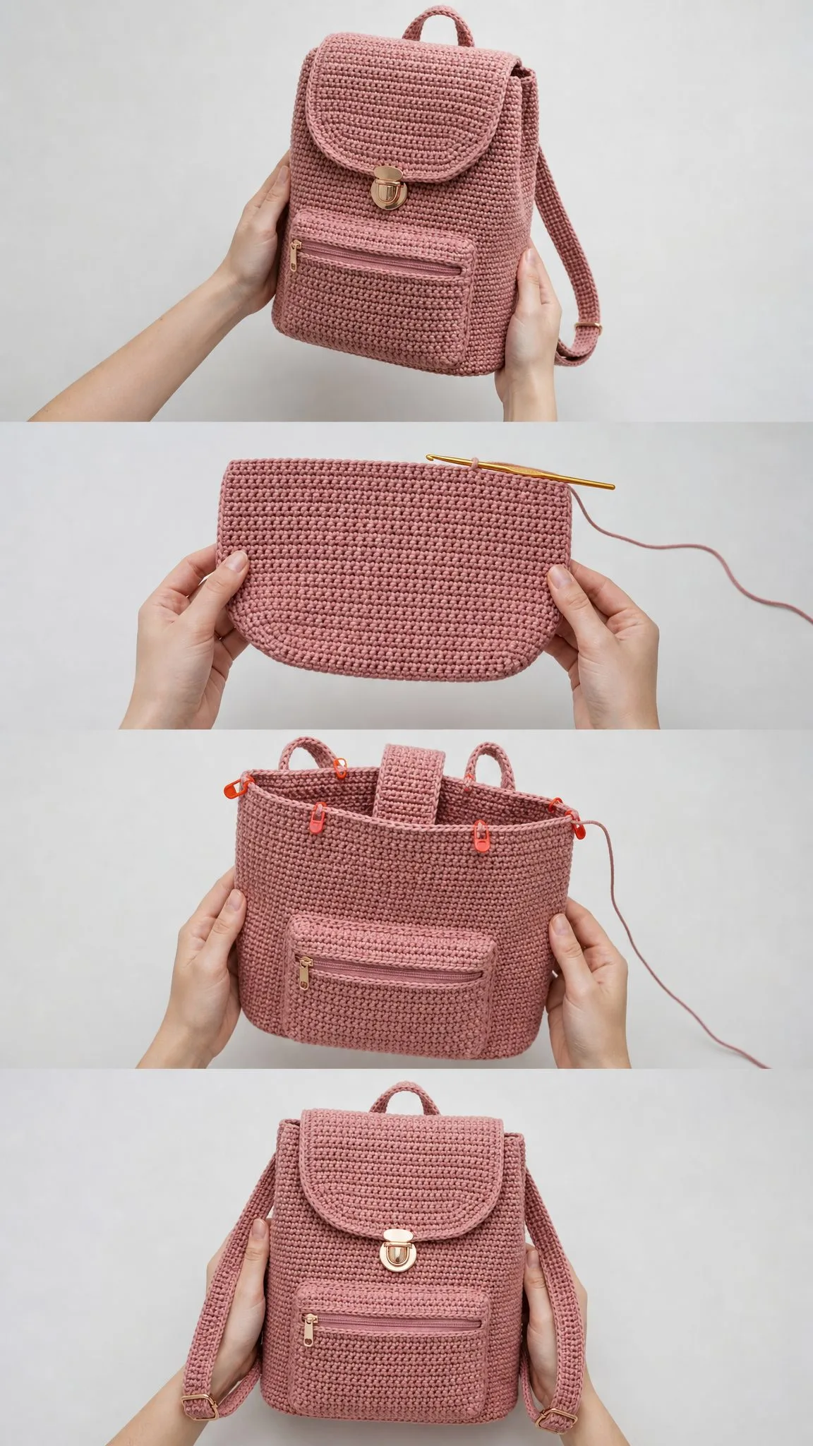 Dusty Rose Backpack Free Crochet Pattern