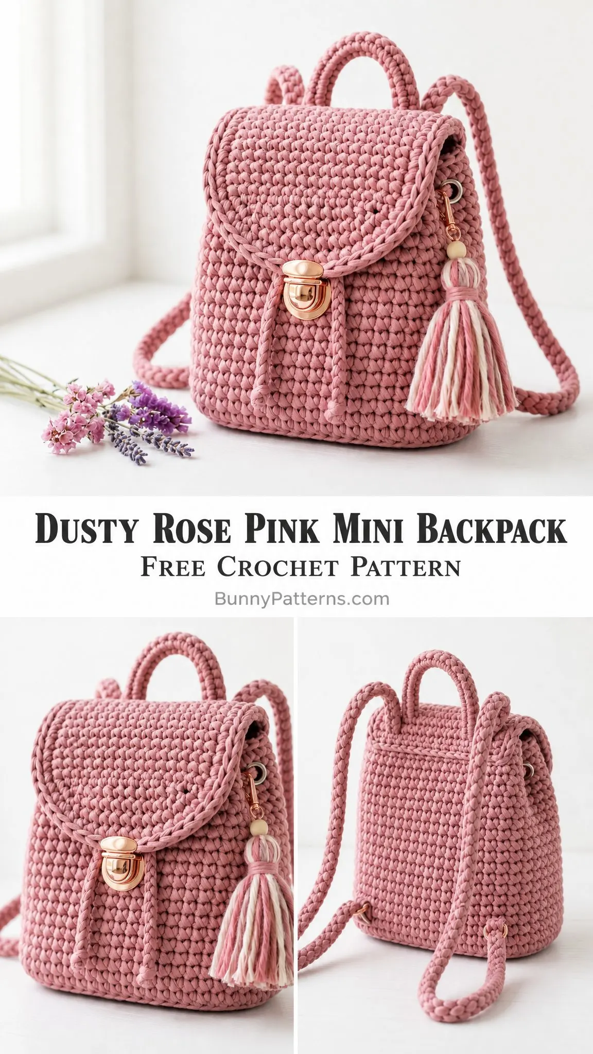Dusty Rose Pink Mini Backpack Free Crochet Pattern