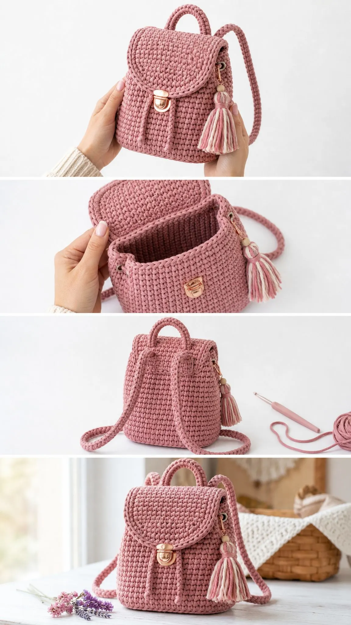 Dusty Rose Pink Mini Backpack Free Crochet Pattern