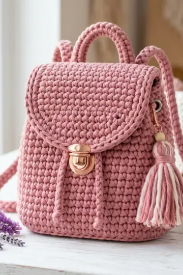 Dusty Rose Pink Mini Backpack Free Crochet Pattern
