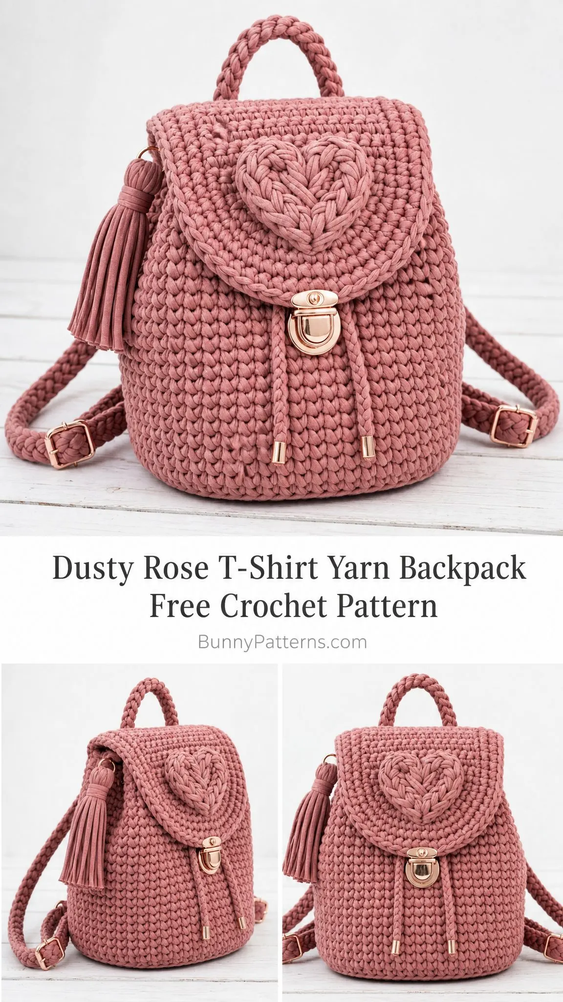 Dusty Rose T-Shirt Yarn Backpack Free Crochet Pattern