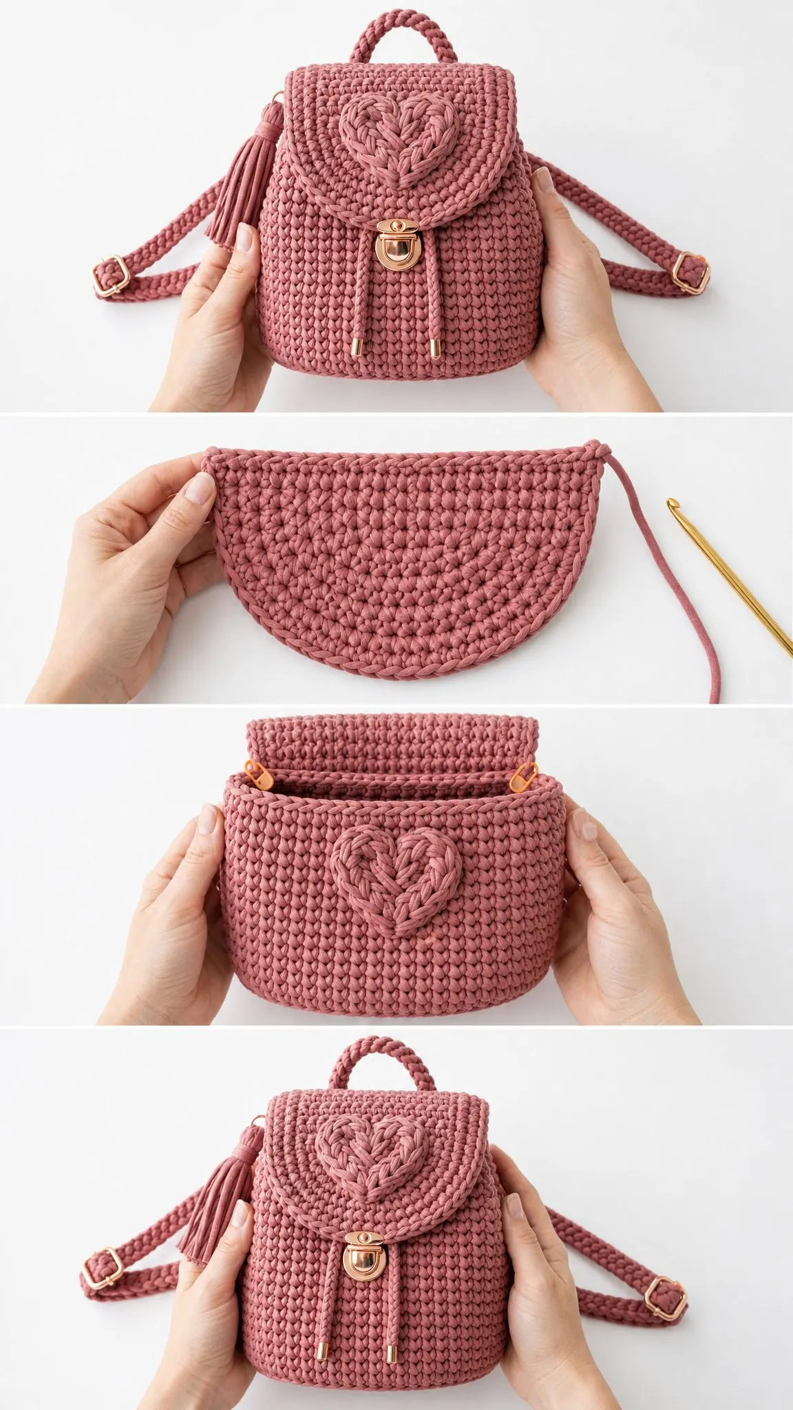 Dusty Rose T-Shirt Yarn Backpack Free Crochet Pattern