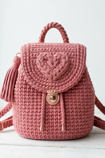 Dusty Rose T-Shirt Yarn Backpack Free Crochet Pattern