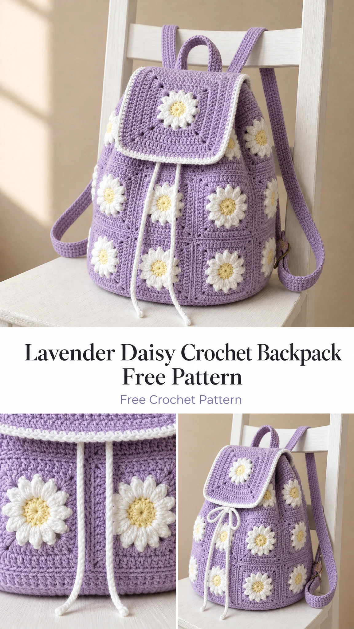 Lavender Daisy Crochet Backpack Free Pattern
