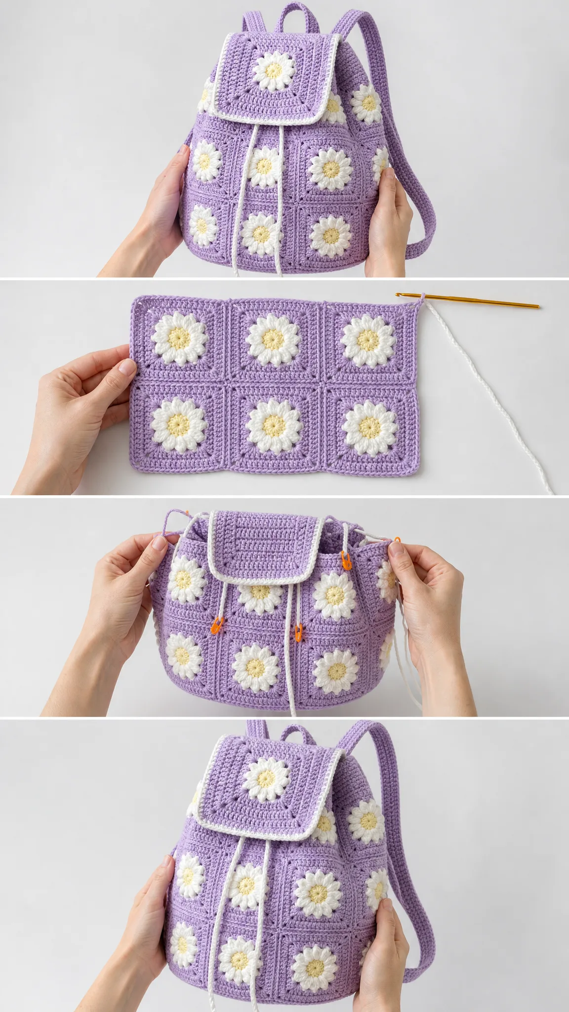 Lavender Daisy Crochet Backpack Free Pattern