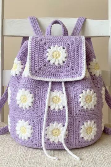 Lavender Daisy Crochet Backpack Free Pattern