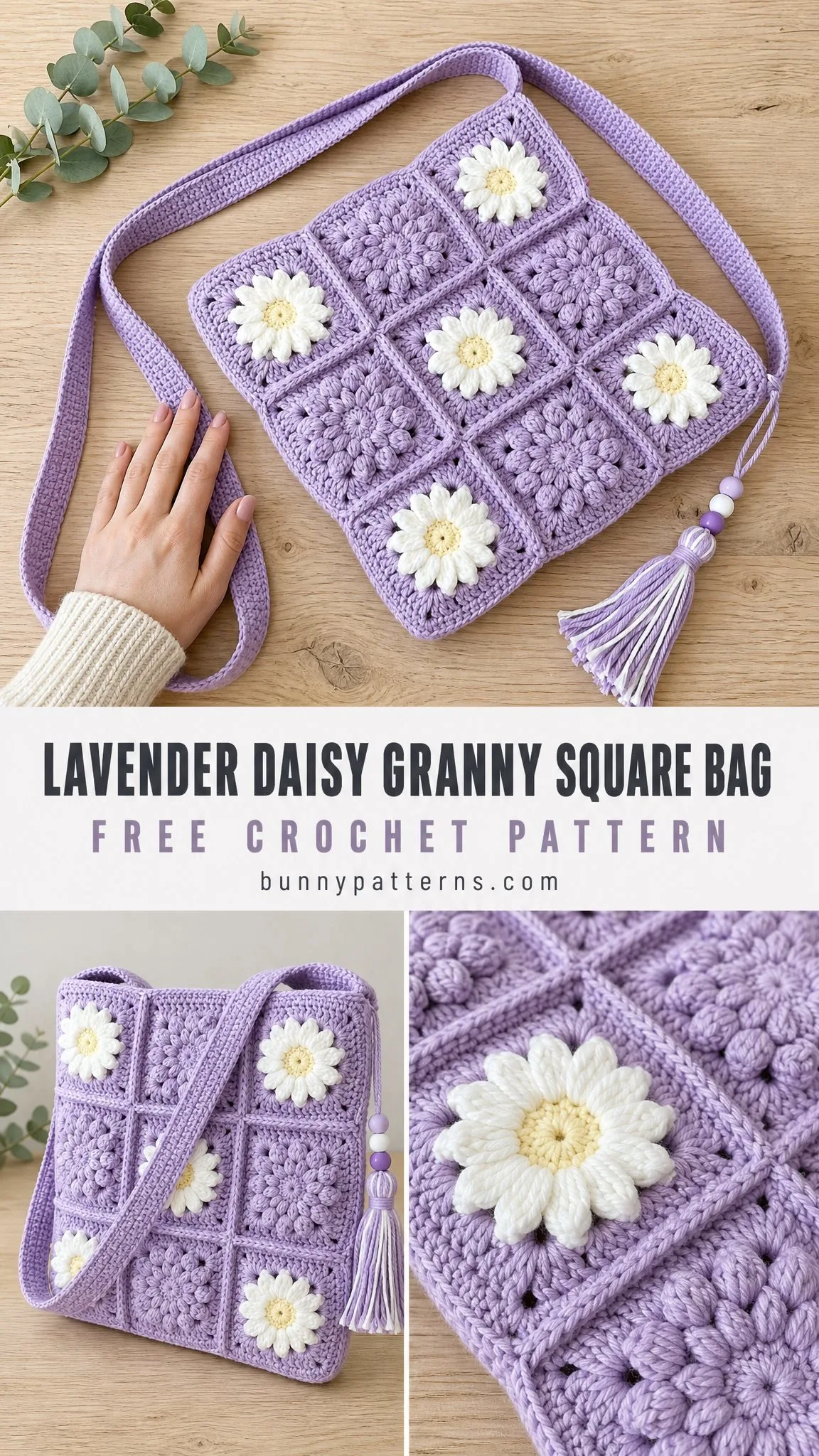 Lavender Daisy Granny Square Bag Free Crochet Pattern
