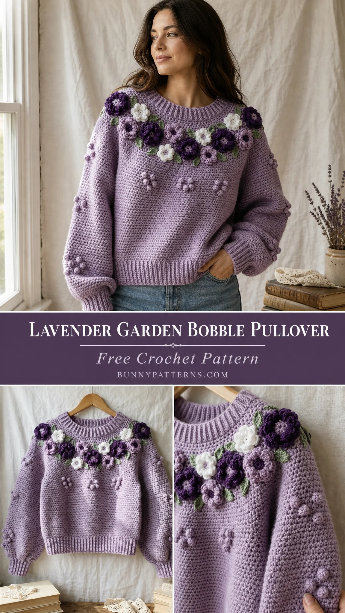 Lavender Garden Bobble Pullover Free Crochet Pattern