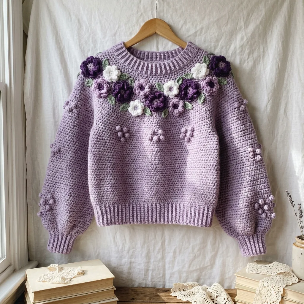 Lavender Garden Bobble Pullover Free Crochet Pattern