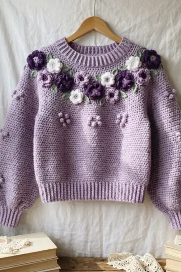 Lavender Garden Bobble Pullover Free Crochet Pattern