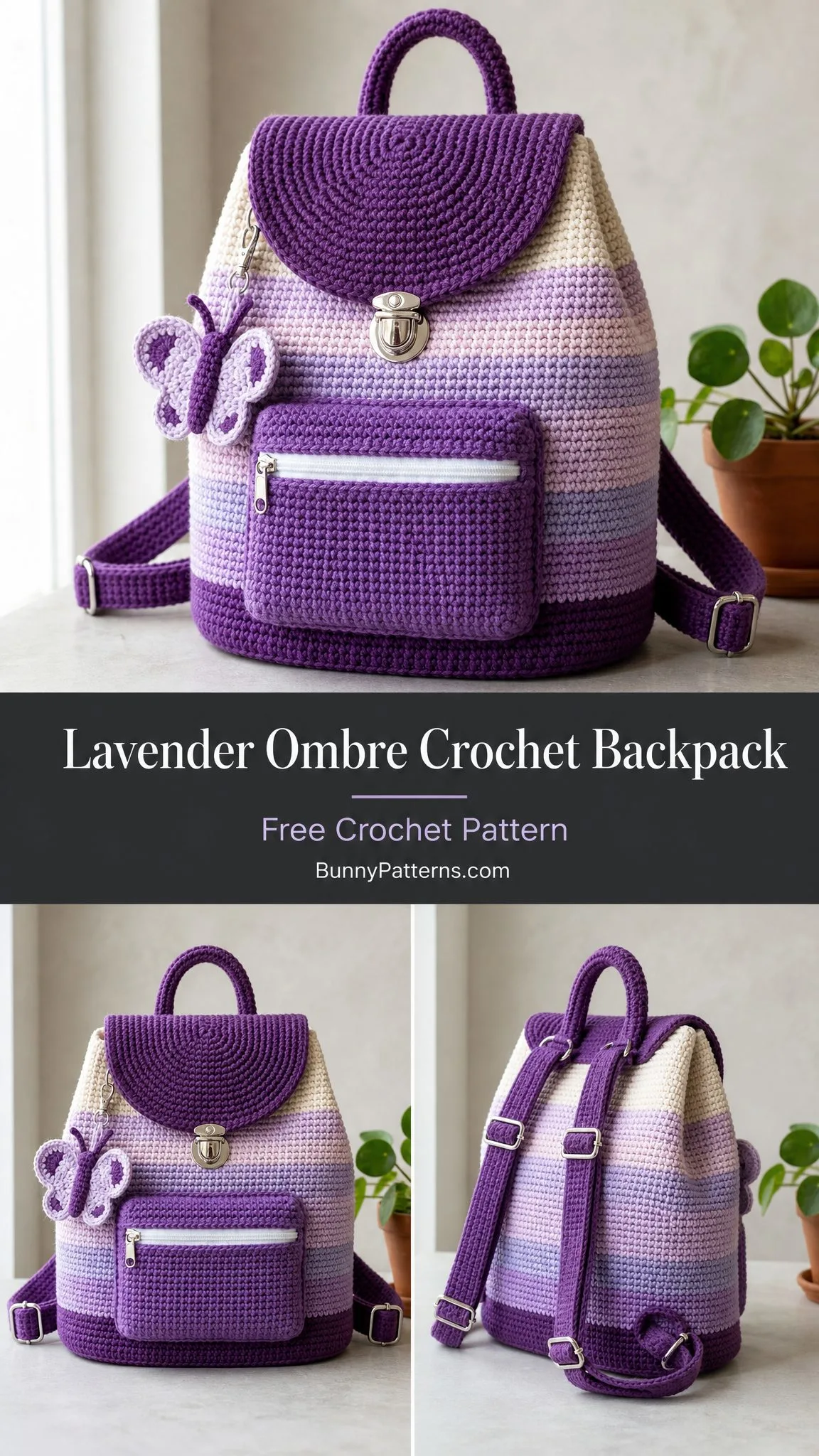 Lavender Ombre Crochet Backpack Free Crochet Pattern
