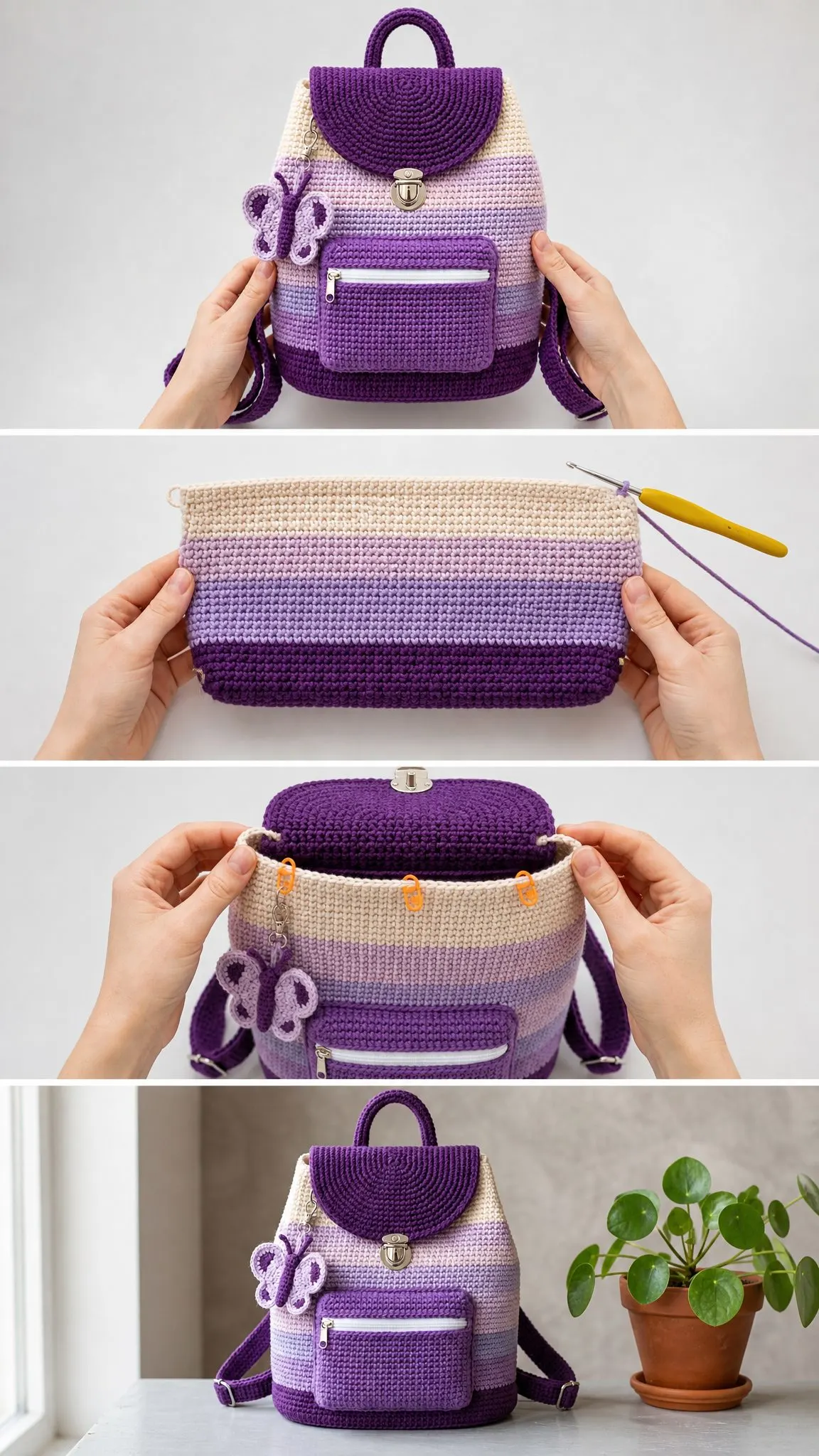 Lavender Ombre Crochet Backpack Free Crochet Pattern