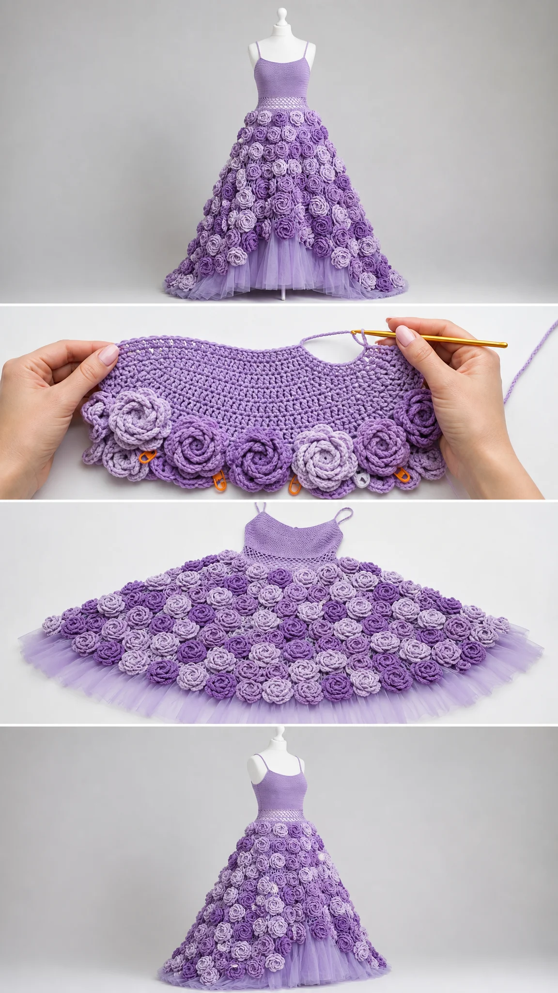 Lavender Peony Bloom Crochet Dress Free Crochet Pattern
