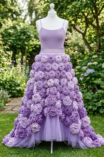 Lavender Peony Bloom Crochet Dress Free Crochet Pattern