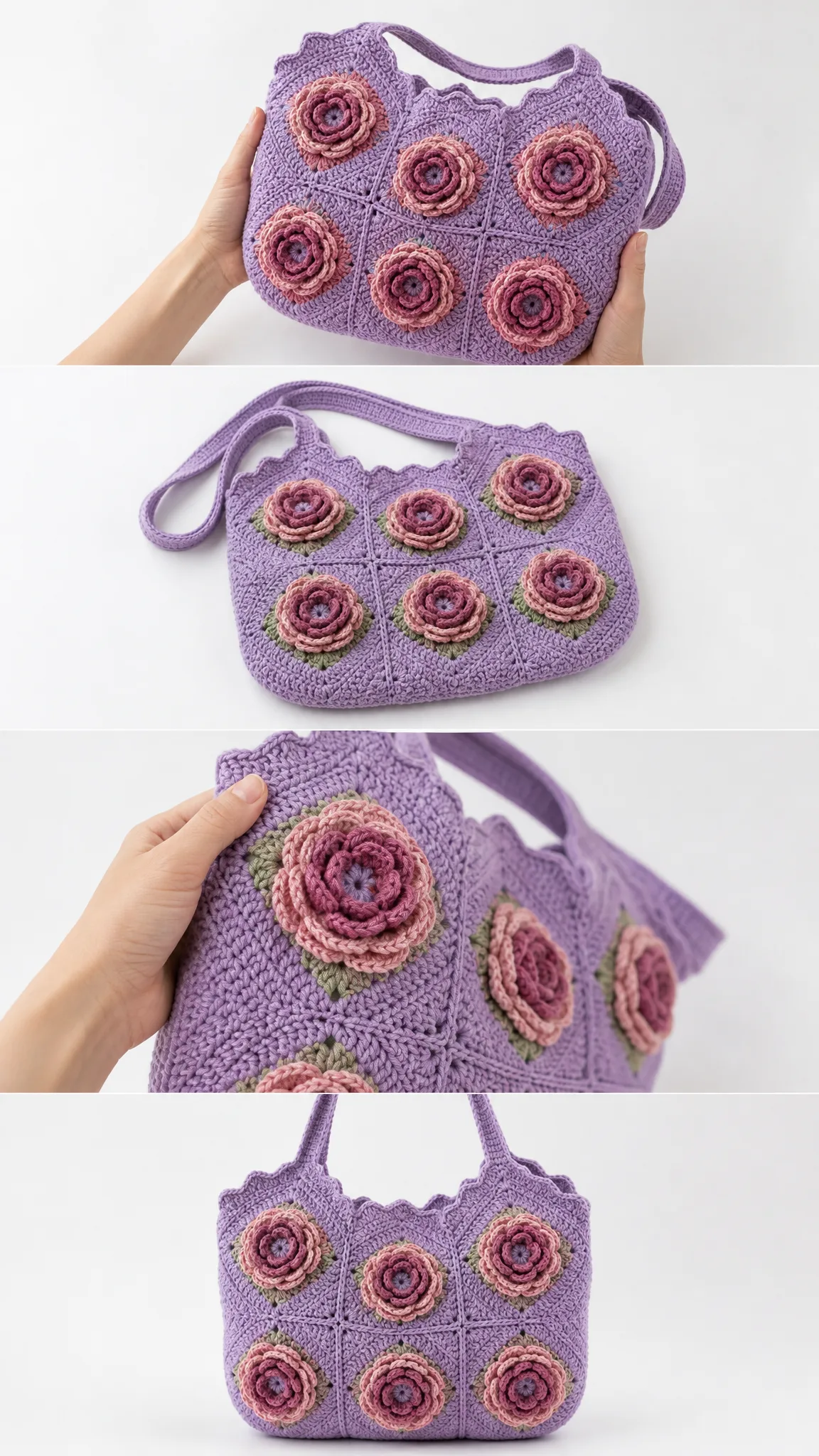 Lavender Rose Granny Square Tote Free Crochet Pattern