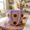 Lavender Sunflower Granny Square Tote Free Crochet Pattern