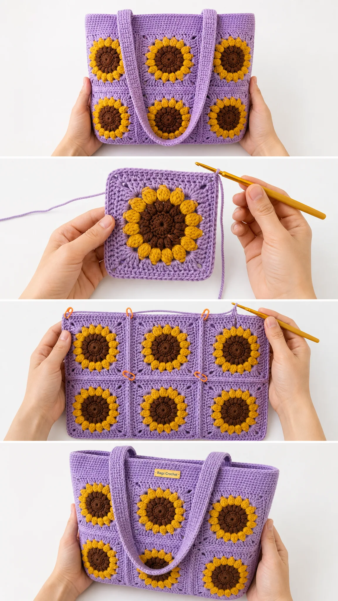 Lavender Sunflower Granny Square Tote Free Crochet Pattern
