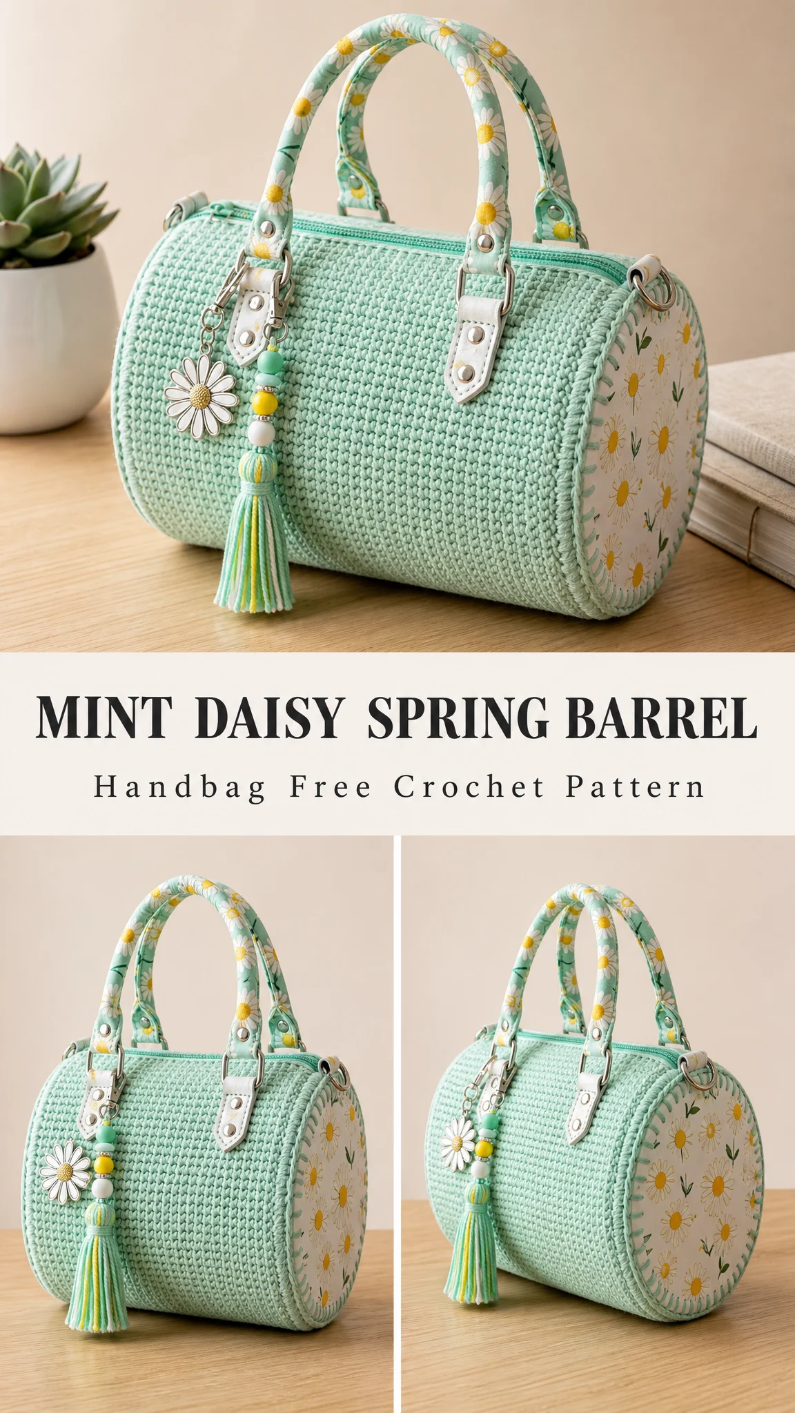 Mint Daisy Spring Barrel Handbag Free Crochet Pattern
