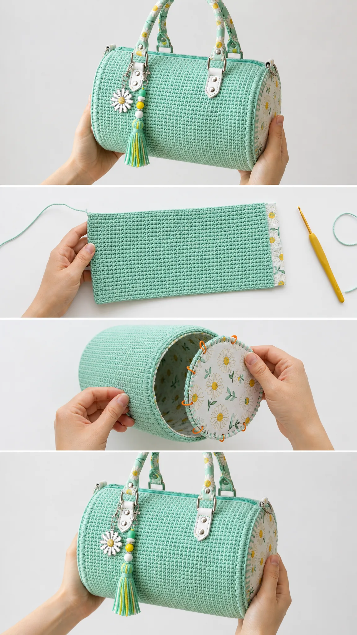Mint Daisy Spring Barrel Handbag Free Crochet Pattern