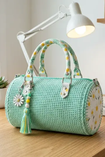 Mint Daisy Spring Barrel Handbag Free Crochet Pattern