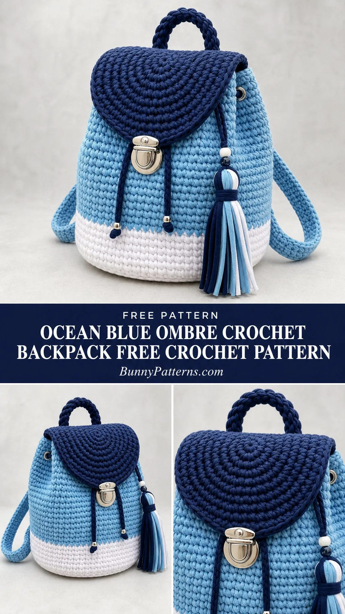 Ocean Blue Ombre Crochet Backpack Free Crochet Pattern