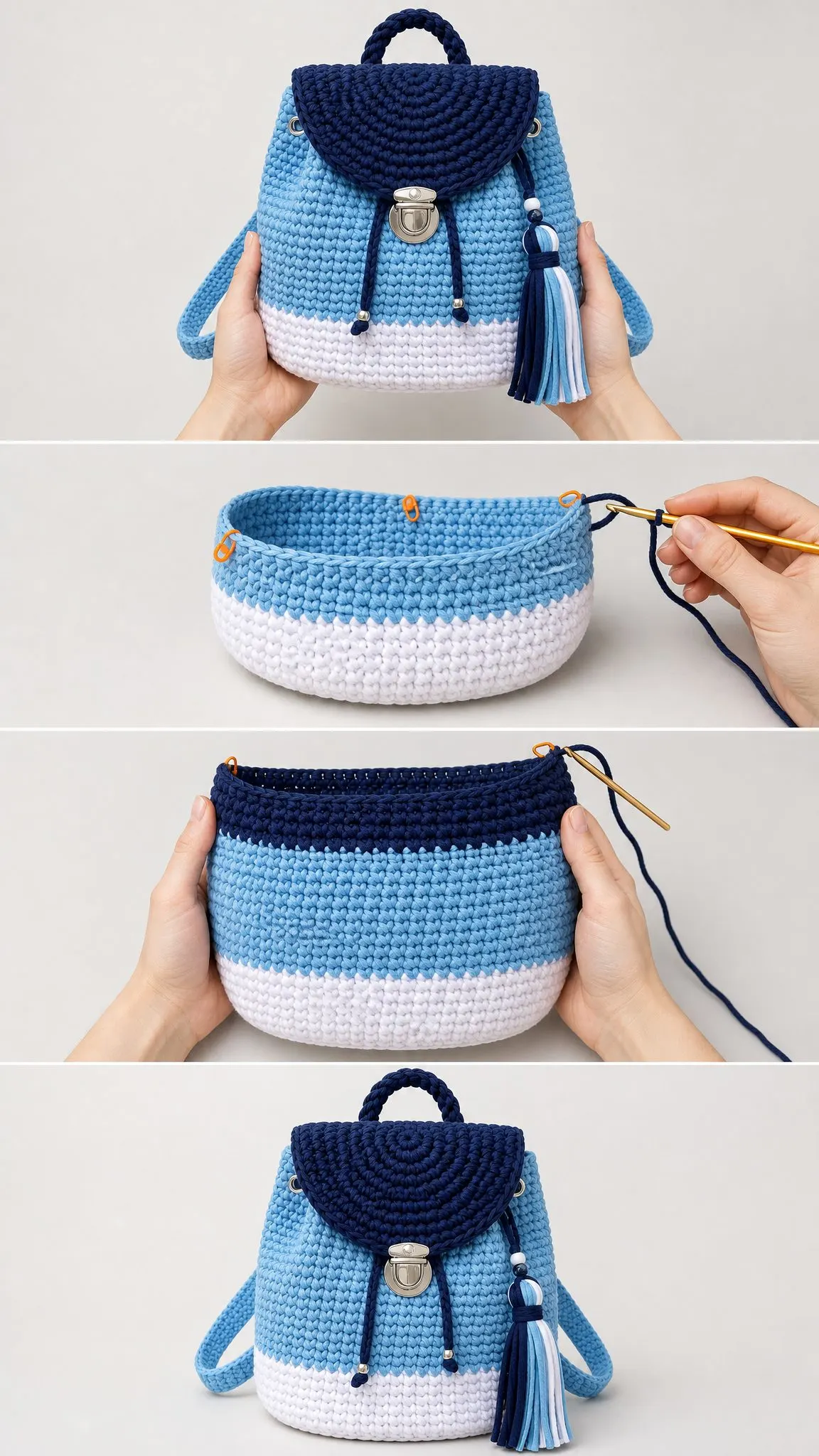 Ocean Blue Ombre Crochet Backpack Free Crochet Pattern
