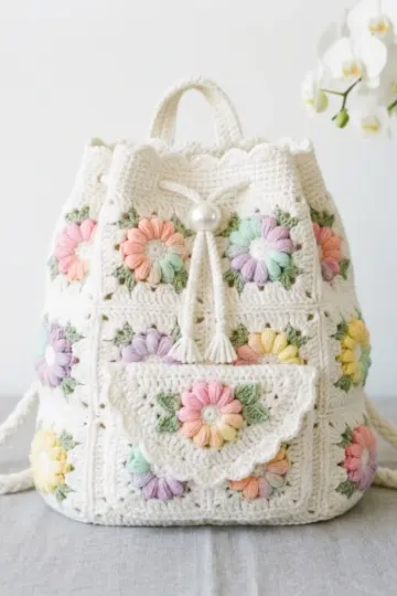 Pastel Rainbow Daisy Backpack Free Crochet Pattern