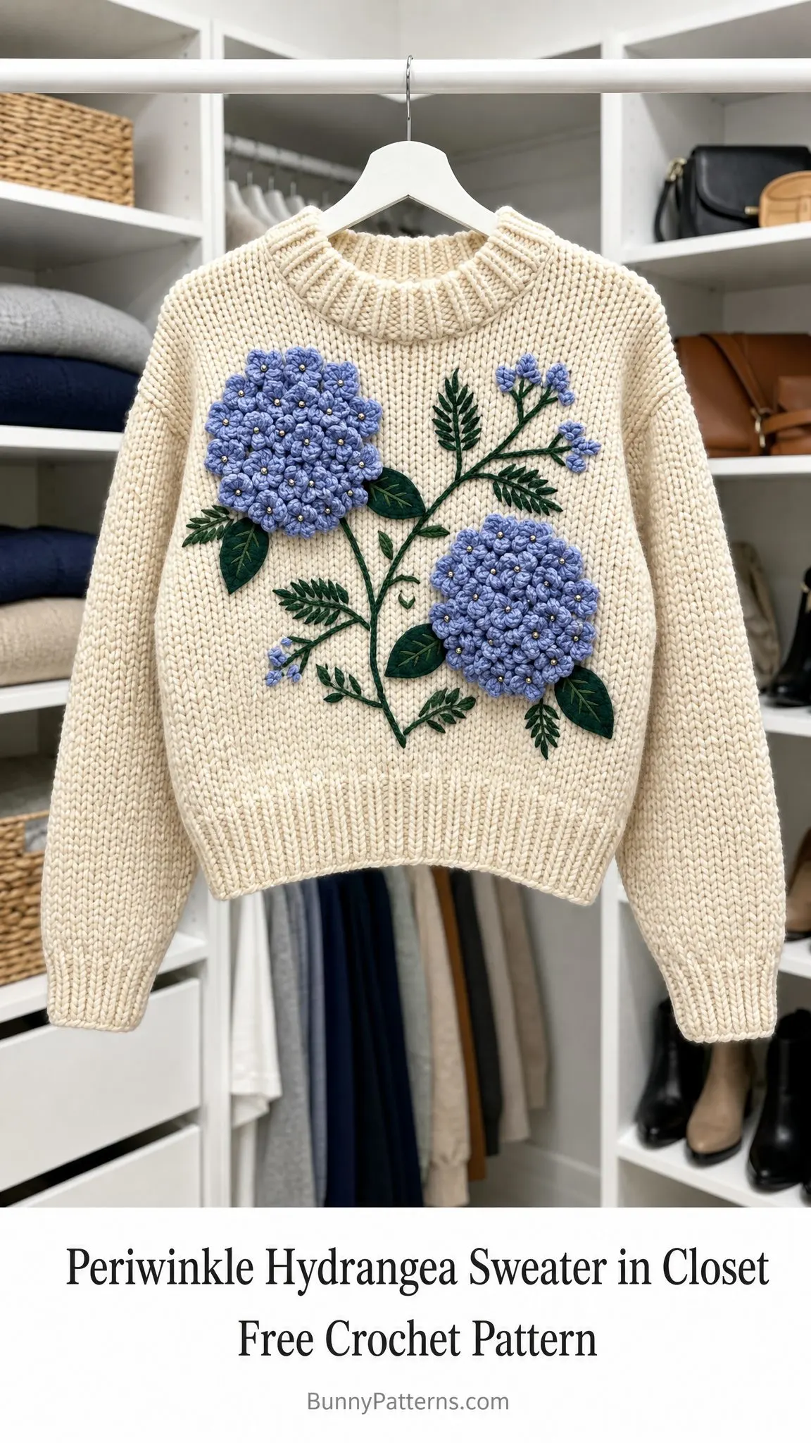 Periwinkle Hydrangea Sweater in Closet Free Crochet Pattern