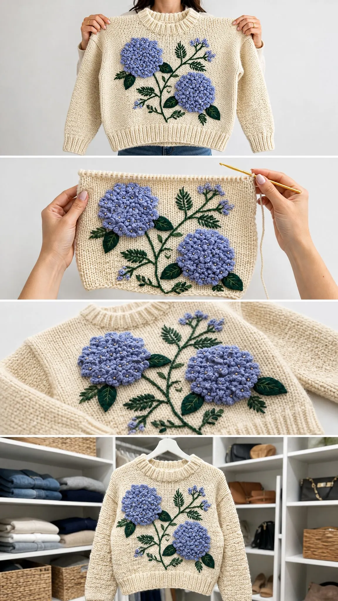 Periwinkle Hydrangea Sweater in Closet Free Crochet Pattern