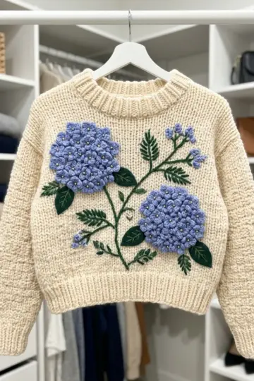 Periwinkle Hydrangea Sweater in Closet Free Crochet Pattern