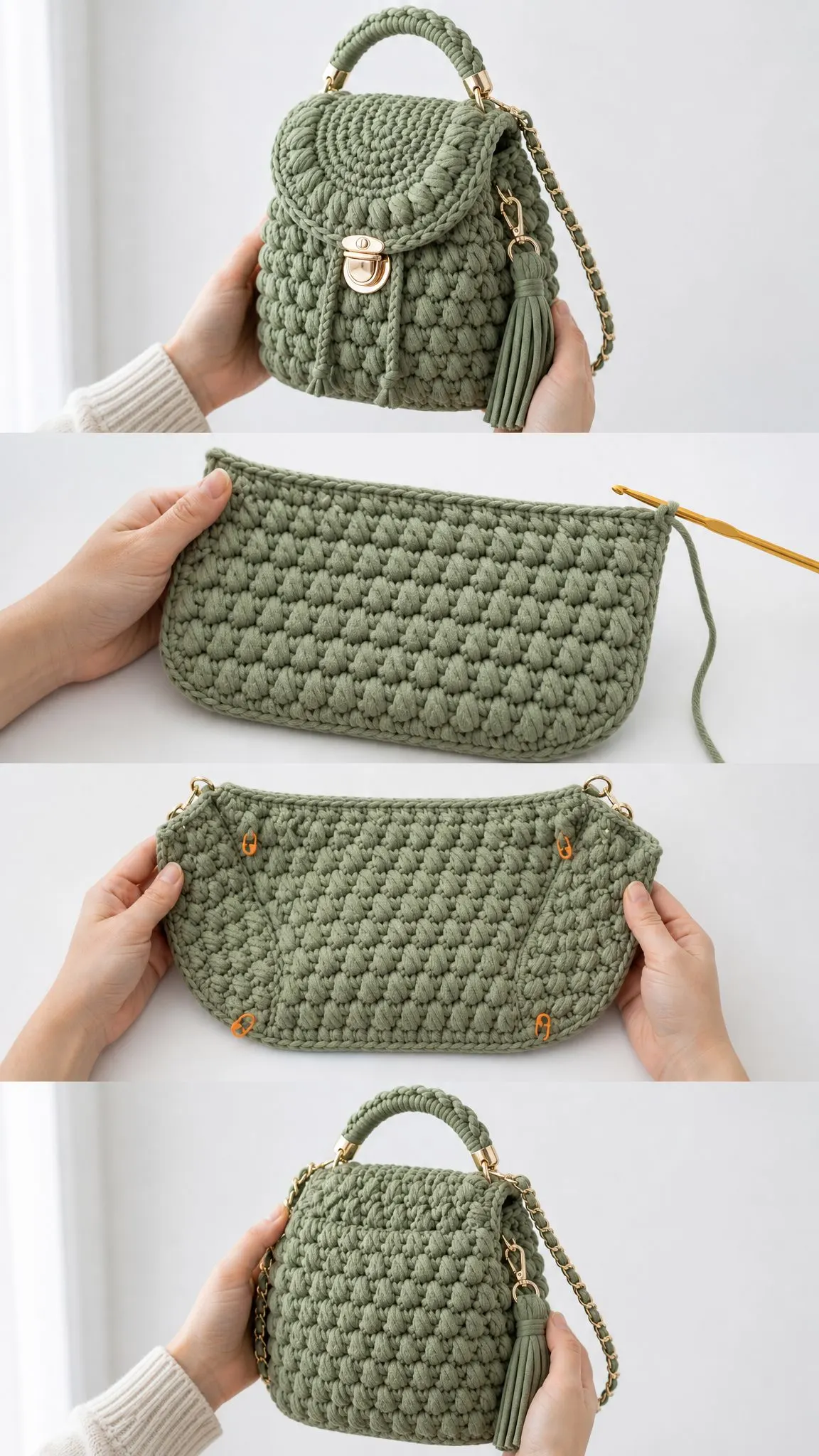 Sage Green Boho Crochet Backpack Free Pattern