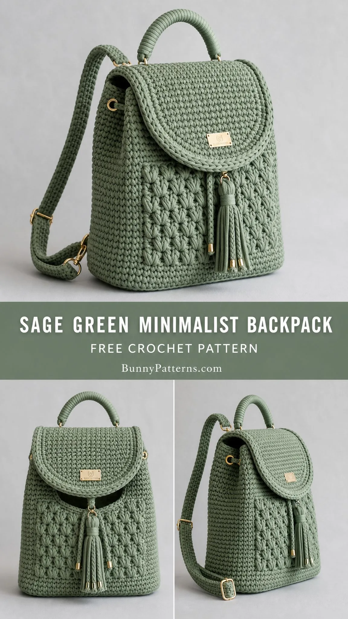 Sage Green Minimalist Backpack Free Crochet Pattern