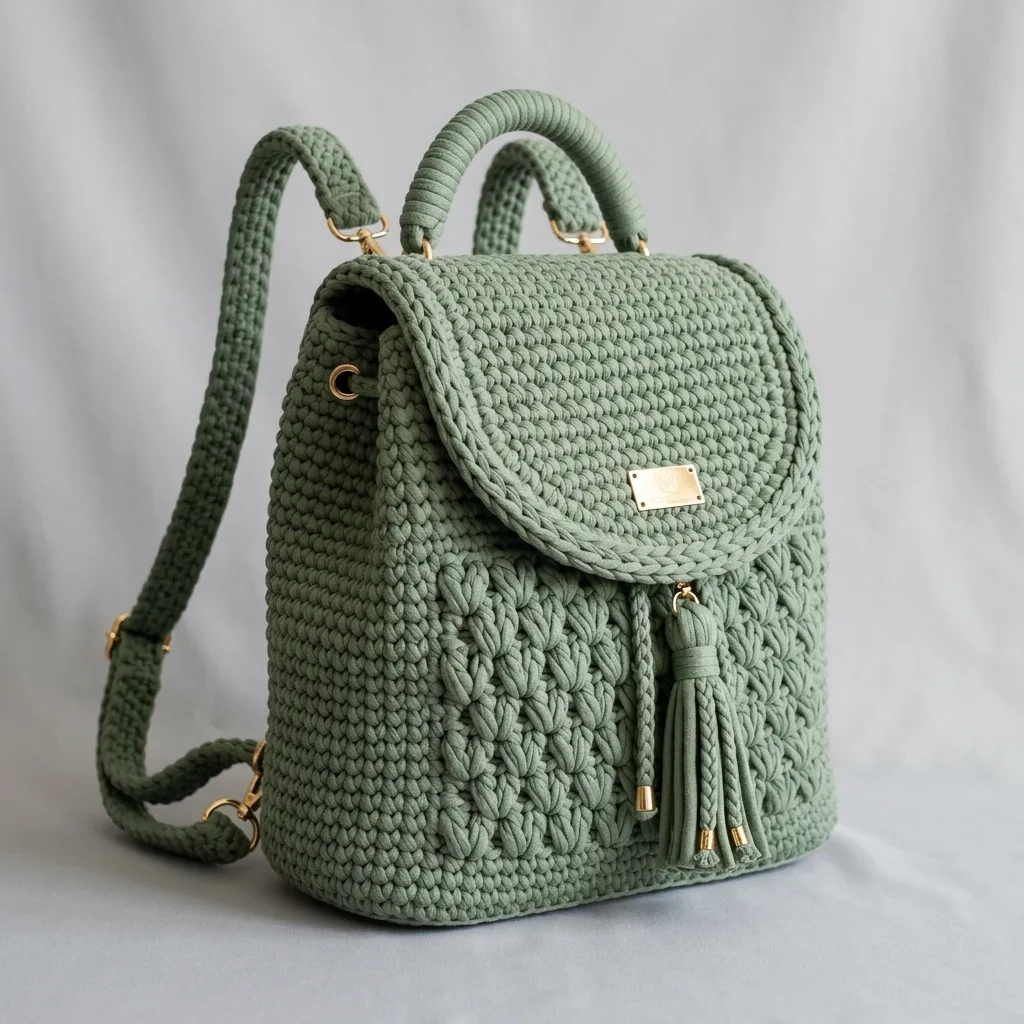 Sage Green Minimalist Backpack Free Crochet Pattern
