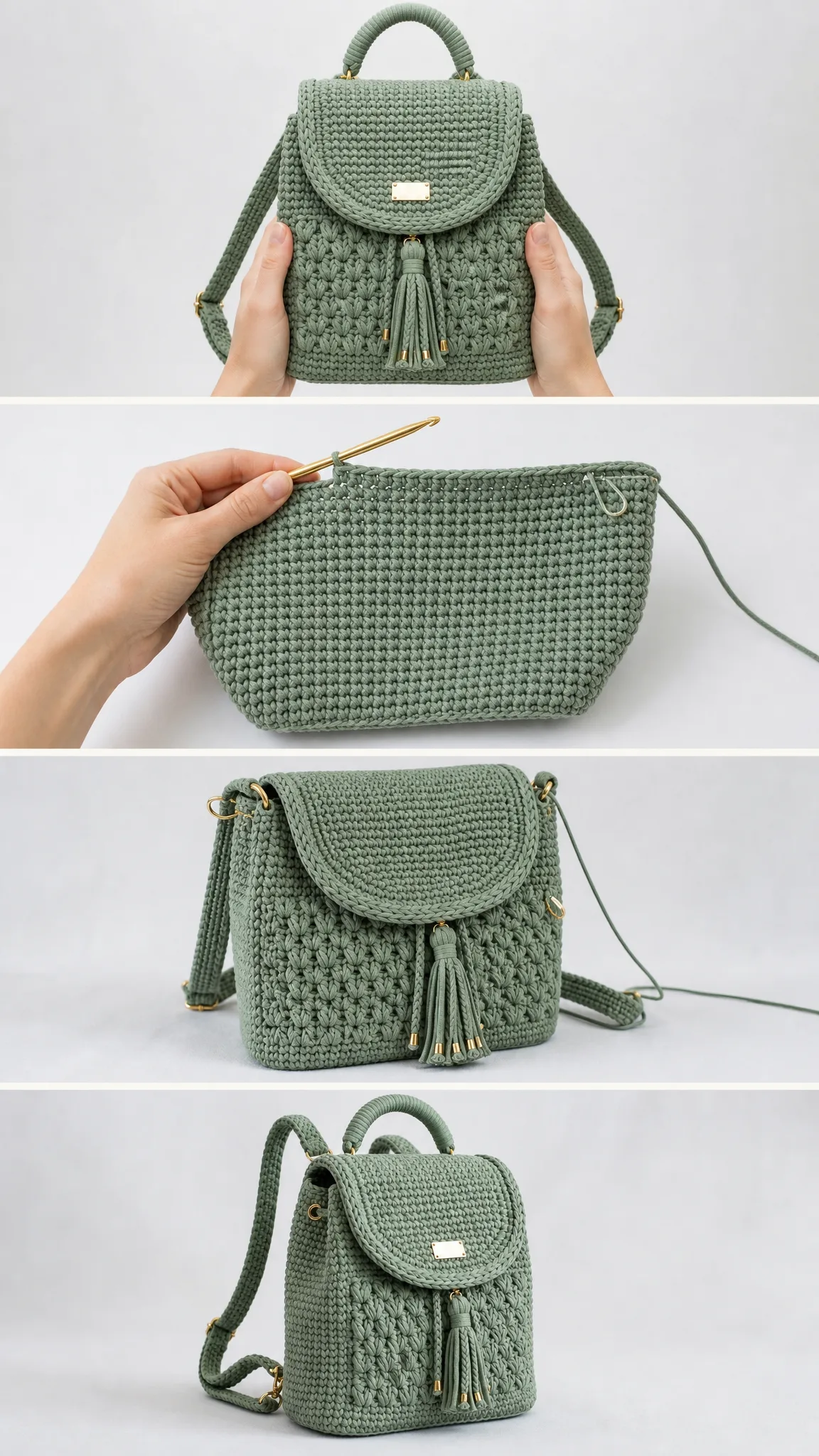 Sage Green Minimalist Backpack Free Crochet Pattern