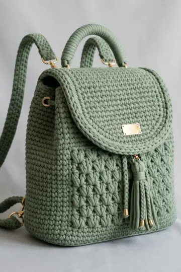 Sage Green Minimalist Backpack Free Crochet Pattern