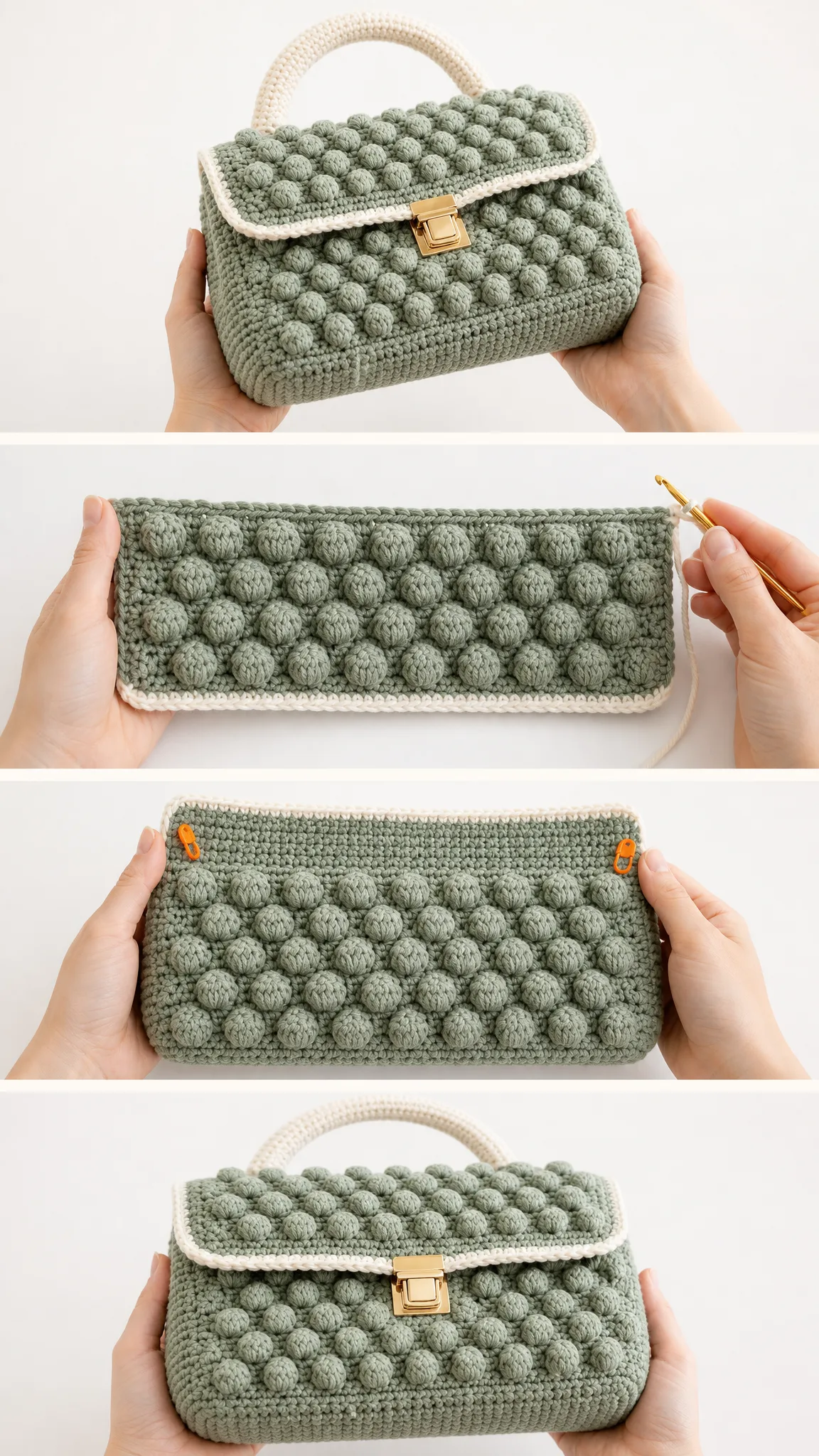 Sage Green Textured Clutch Bag Free Crochet Pattern