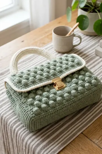 Sage Green Textured Clutch Bag Free Crochet Pattern