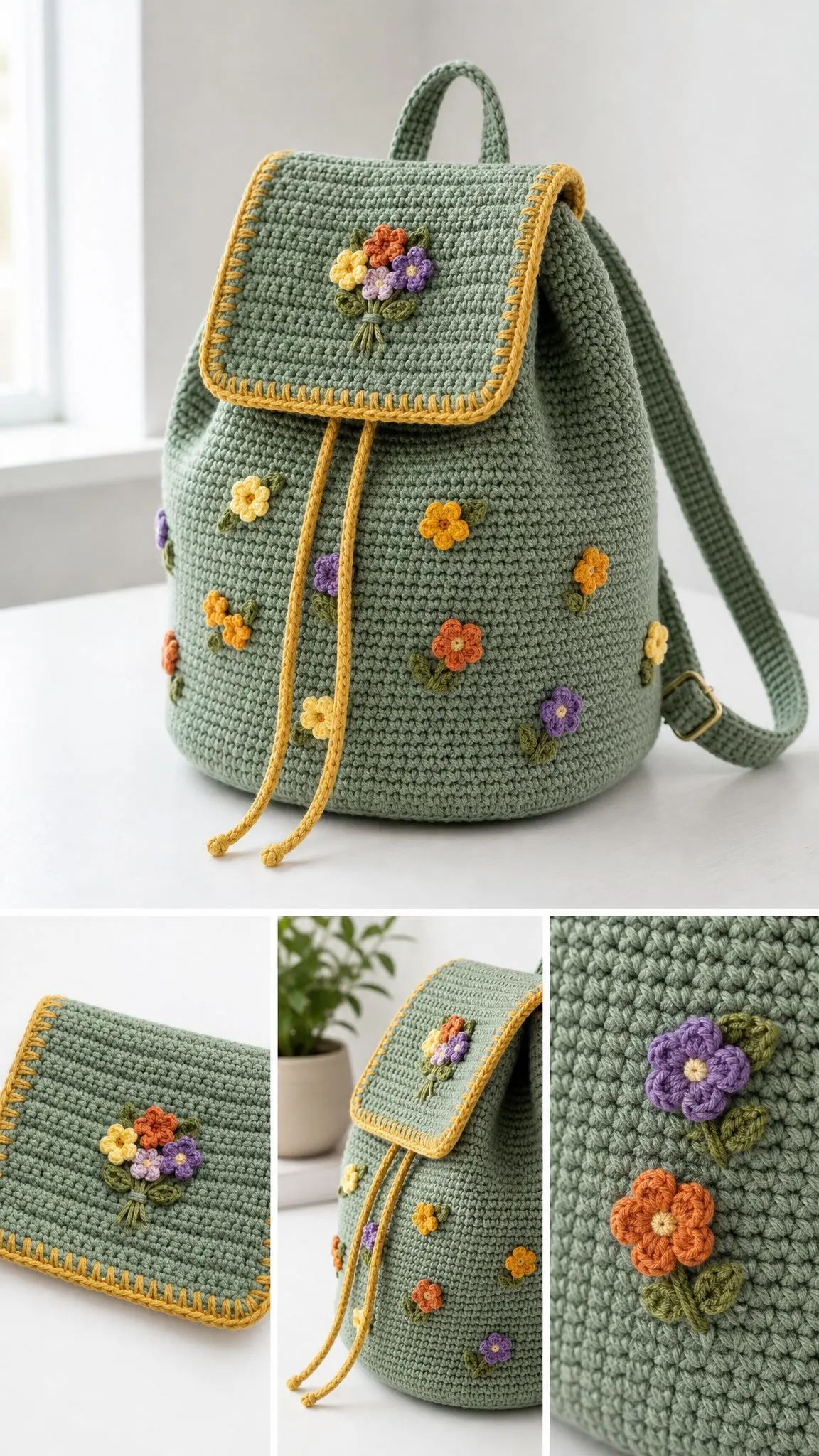 Sage Wildflower Crochet Backpack Free Pattern