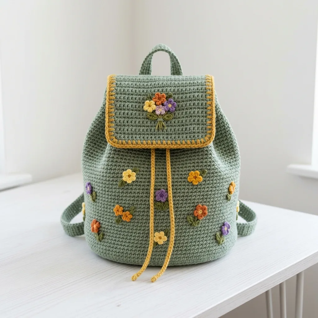 Sage Wildflower Crochet Backpack Free Pattern