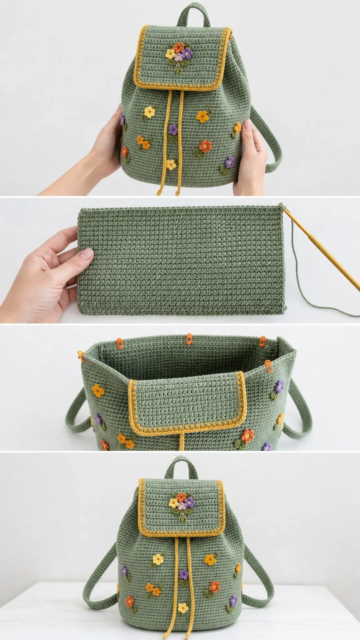 Sage Wildflower Crochet Backpack Free Pattern