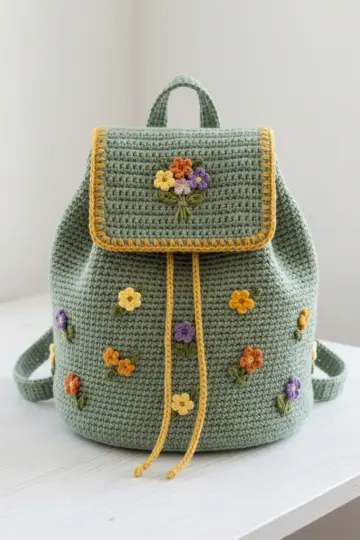 Sage Wildflower Crochet Backpack Free Pattern
