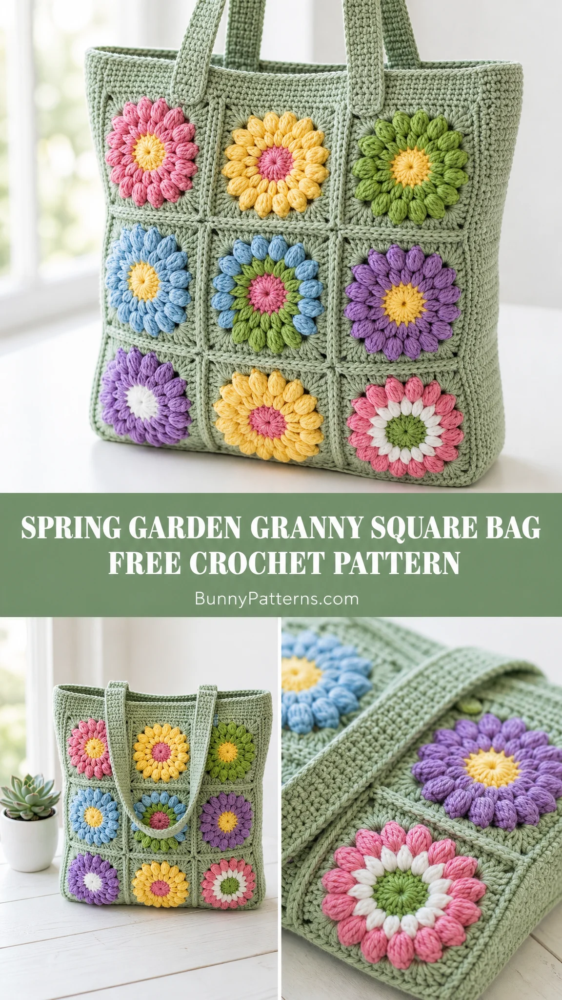 Spring Garden Granny Square Bag Free Crochet Pattern