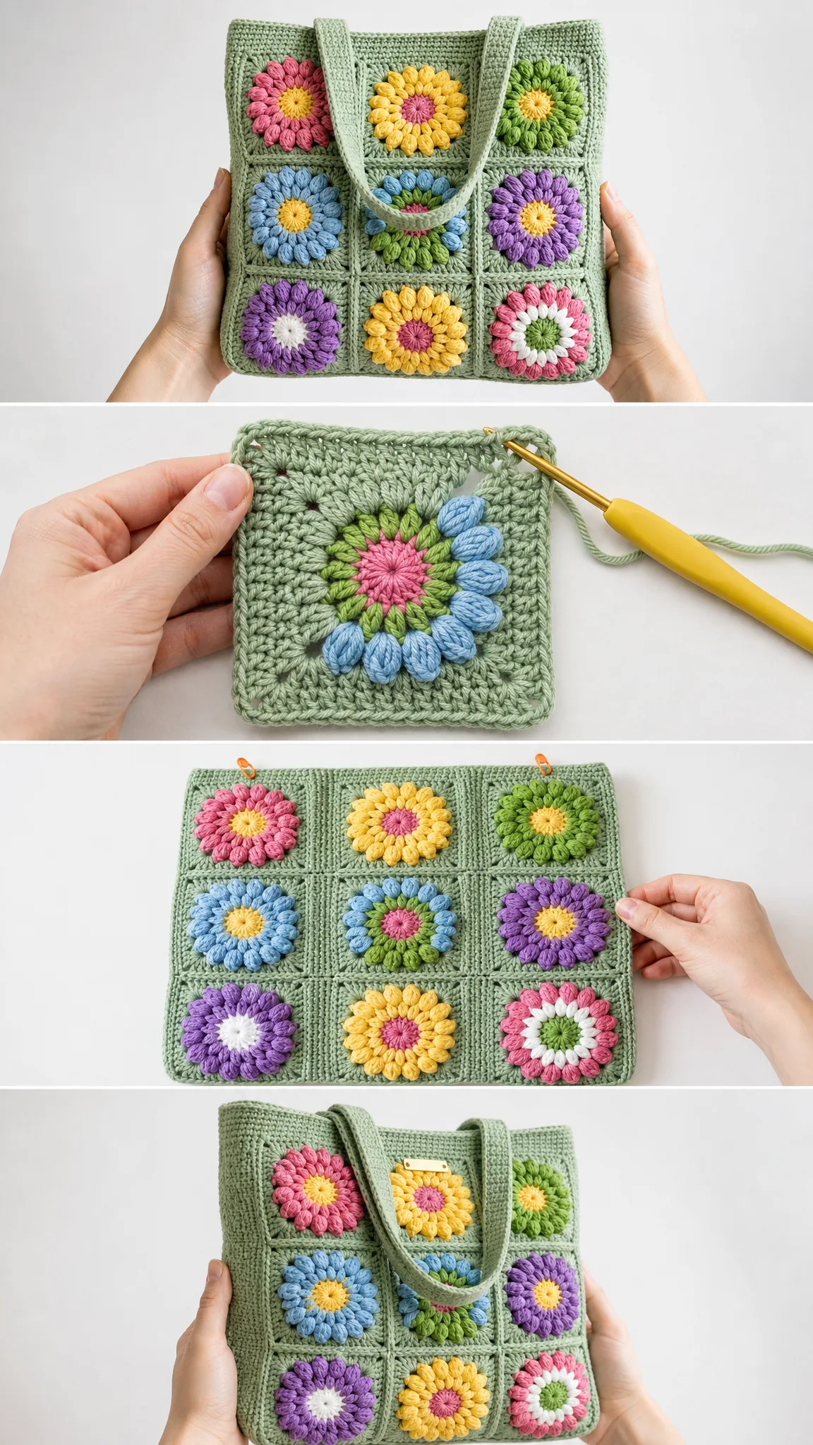 Spring Garden Granny Square Bag Free Crochet Pattern