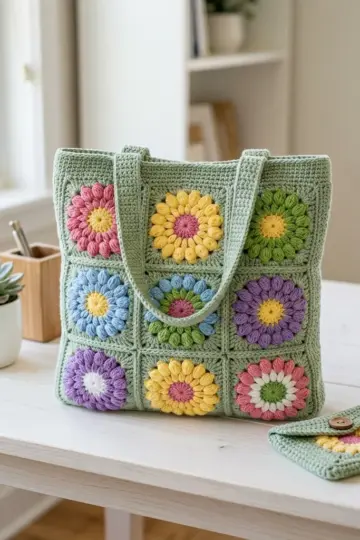 Spring Garden Granny Square Bag Free Crochet Pattern