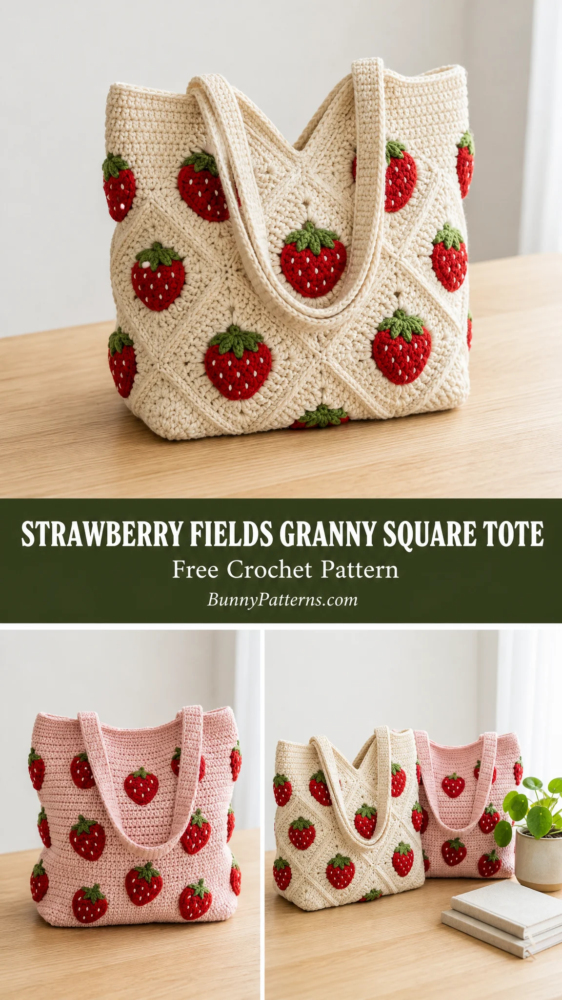 Strawberry Fields Granny Square Tote Free Crochet Pattern